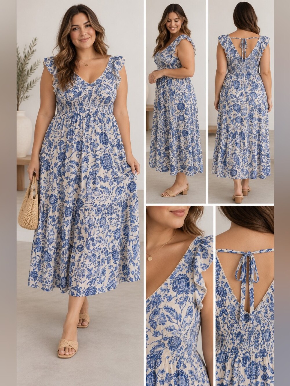 💖 2/$40 Old Navy Blue and White Floral Maxi Dress